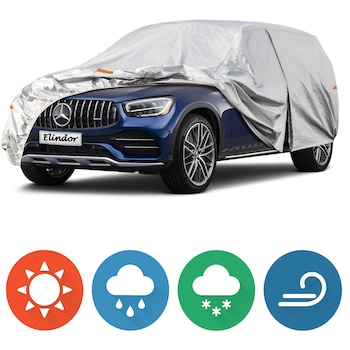 Prelata Auto Gri 3 Straturi Elindor®, Toate Anotimpurile, Husa Protectie Completa, Ploaie, Anti Soare, Impermeabila, Bumbac, Compatibila pentru SUV M, Accesorii Masina Huse Exterior, 450x183x143 cm