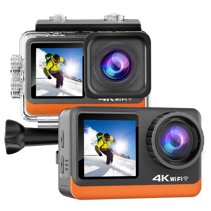 Camera de Actiune Multifunctionala SmartGO-Cam idealSTORE, Ecran Dublu Color tactil IPS, 4K Ultra HD 60 FPS/120FPS, HDMI, Waterproof, Android / iOS, Photo Burst, Looping, Unghi de 170°, Anti-Shake, Senzor de imagine, Difuzor, Control Wifi sau Telecomanda