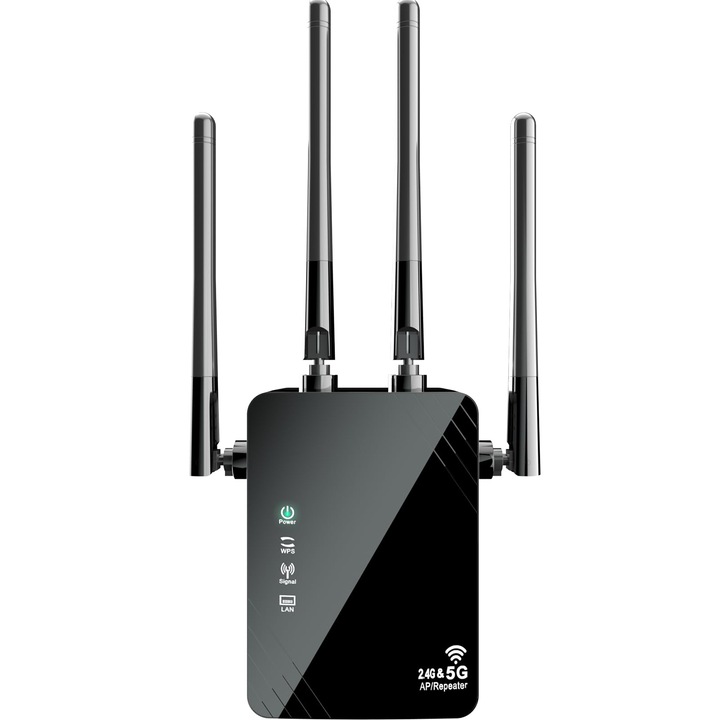 WiFi Extender WiFi Booster, WALALLA, 2.4G és 5G, fekete