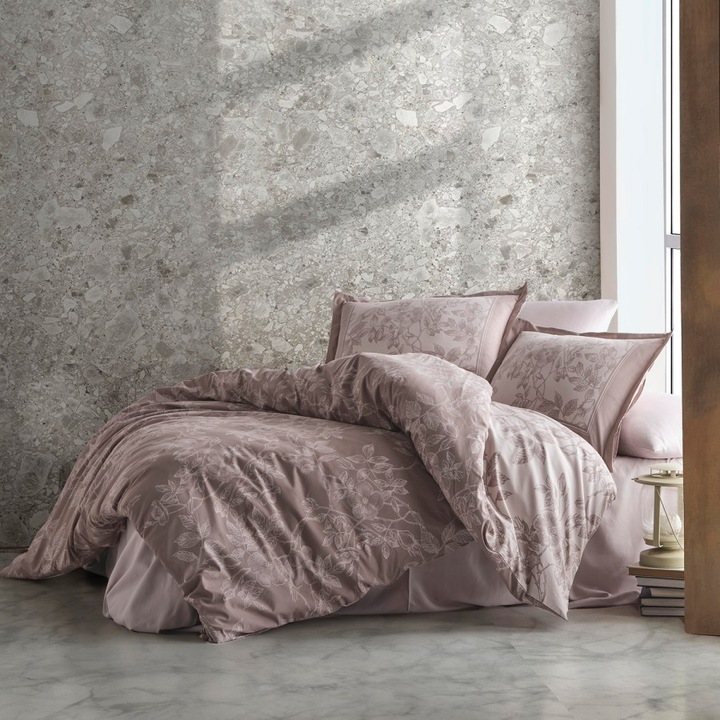 Lenjerie de pat dublu, satin de lux, 4 piese, 100% bumbac satinat, 240 x 260cm, Ralex Pucioasa, Harissa