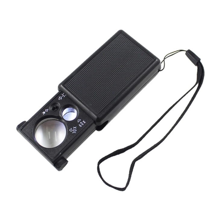 Lupa portabila cu LED, In cutie, CRT, Max Zoom, 30X, 60X, Pentru bijuterii, Electronica