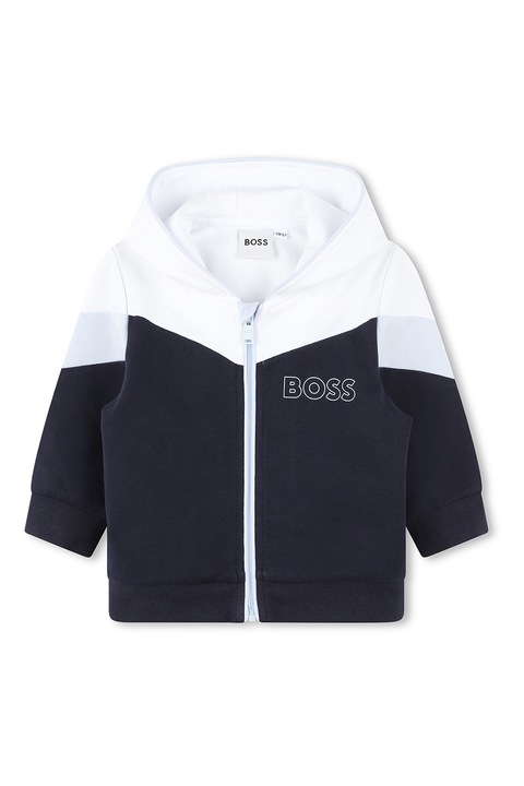BOSS Kidswear, Trening cu fermoar si logo, Alb/Albastru ultramarin
