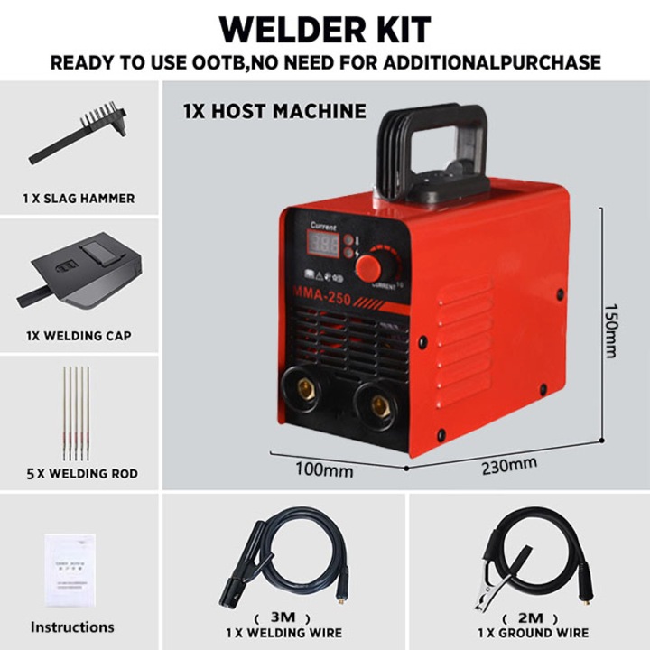 ММА заварчик, Tebnaild, 220V, LCD, Червен/Черен