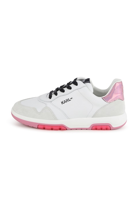 KARL LAGERFELD KIDS, Pantofi sport din piele ecologica cu garnituri contrastante, Alb/Roz