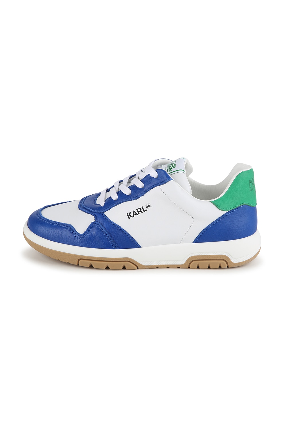 KARL LAGERFELD KIDS, Pantofi sport din piele ecologica cu aspect contrastant, Alb, Albastru royal, 38 EU