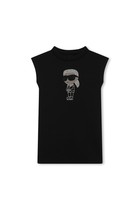 KARL LAGERFELD KIDS, Рокля с памук и декоративни камъни, Черен