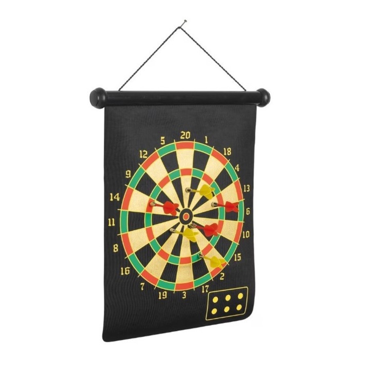 Игрален комплект Flippy Darts, две стрели за игра, 6 стрелички в комплекта, магнит, размери 37 x 40 см, класически дизайн, многоцветен