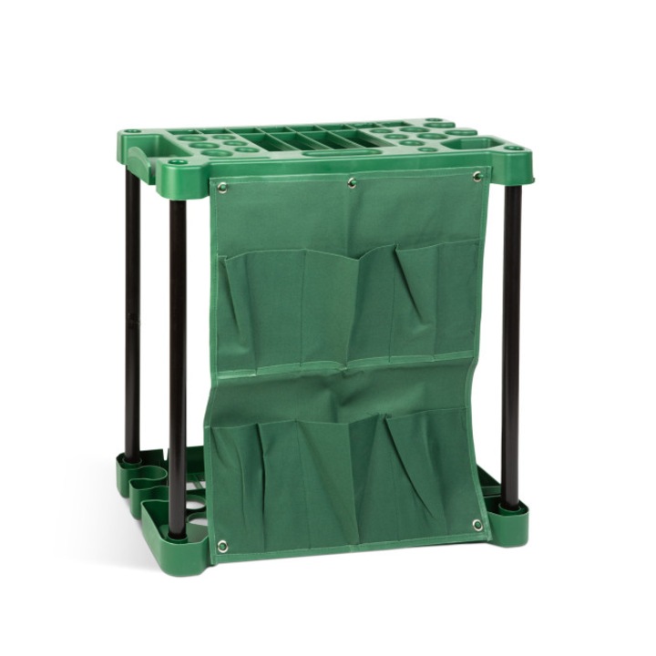 Suport tip consola pentru uneltele de gradina, 58 x 31 x 60 cm, plastic, fixare pe perete, maxim 20 kg, Verde-Negru