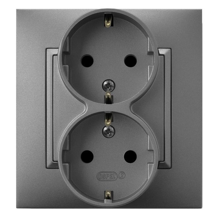 Двоен контакт Aria, Ospel, Пластмаса, IP20, 16A, 250V, Матово сиво
