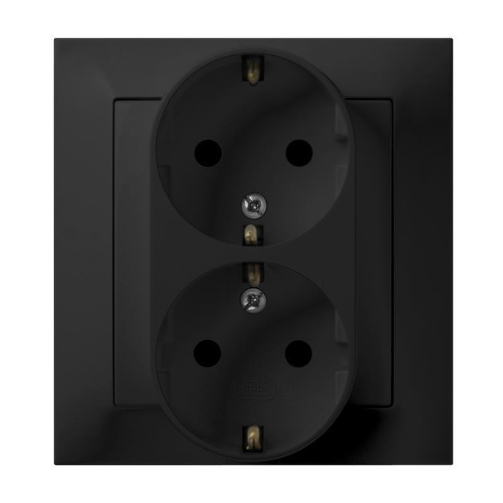 Двоен контакт Impresja, Ospel, Пластмаса, 250V, 16A, IP20, Черен