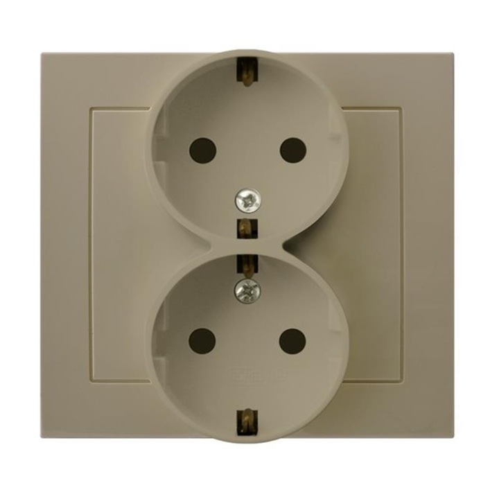 Двоен контакт Шуко, Ospel, IP20, Пластмаса, 16A, 250V, Бежов