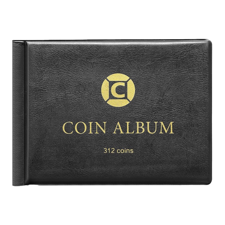 Album colectare monede, 312 Spatii depozitare cu 2 dimensiuni diferite, Negru