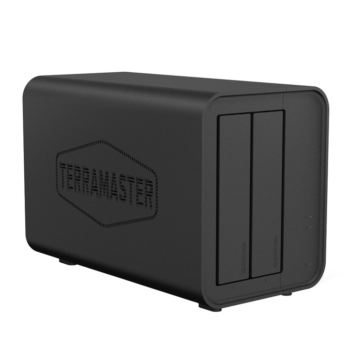 Network Attached Storage (NAS), TerraMaster, F2-424, Intel N95, 2 Bay 3,5" SATA, 2 x M.2 2280 NVMe, 8 GB RAM, kettős 2,5 G LAN, fekete