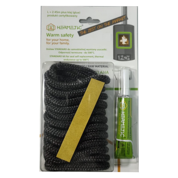 Kit etansare usi de semineu sau sobe, HERMETIC, Diametru 8mm, Lungime 2.45m, Temperatura 500°C