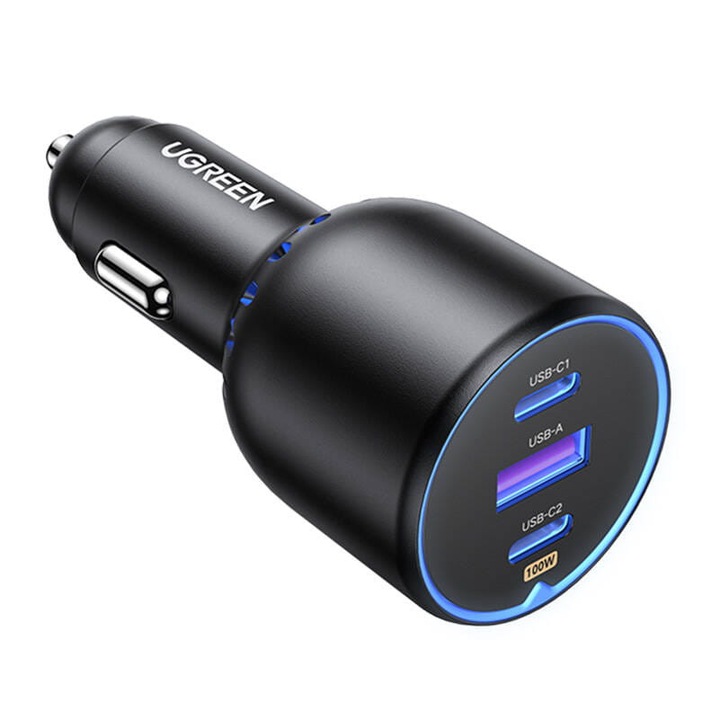 Ugreen CD293 2x USB-C / USB-A Autós töltő - Fekete (130W) (90413)