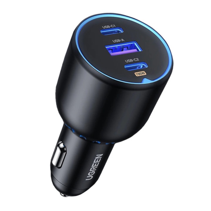 Incarcator de masina UGREEN CD293, 2XUSB-C PD+ USB-A 130W (negru)