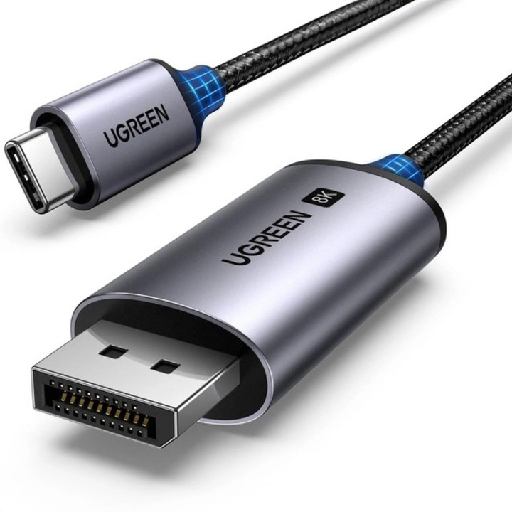 Ugreen CM556 кабел с USB-C и DisplayPort 8K конектори, дължина 1 м - сив
