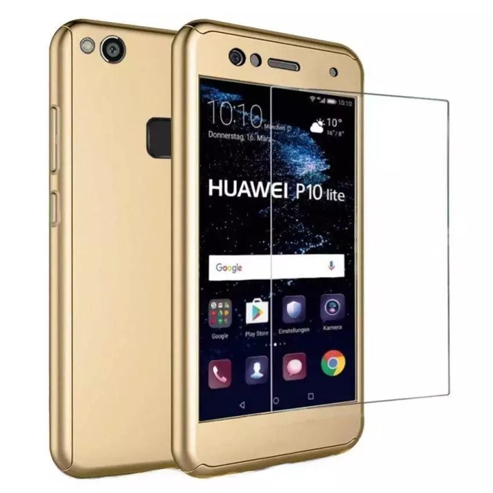 360 защитно покритие, съвместимо с Huawei P9 2016, включено защитно фолио, пластмаса, злато