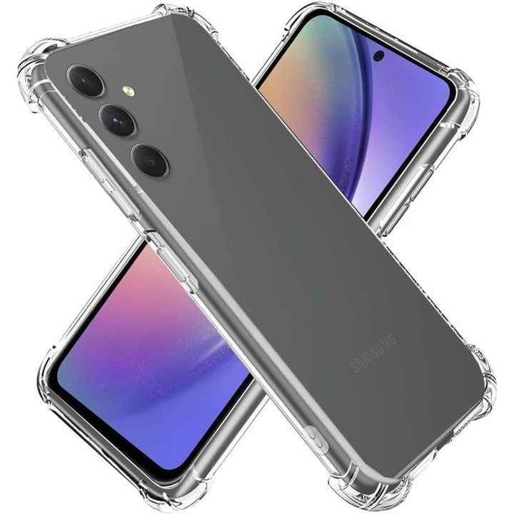 Силиконов калъф, съвместим със Samsung Galaxy S24, Четири удароустойчиви ъгъла, Защита на камерата, Ултра удароустойчив, Прозрачен