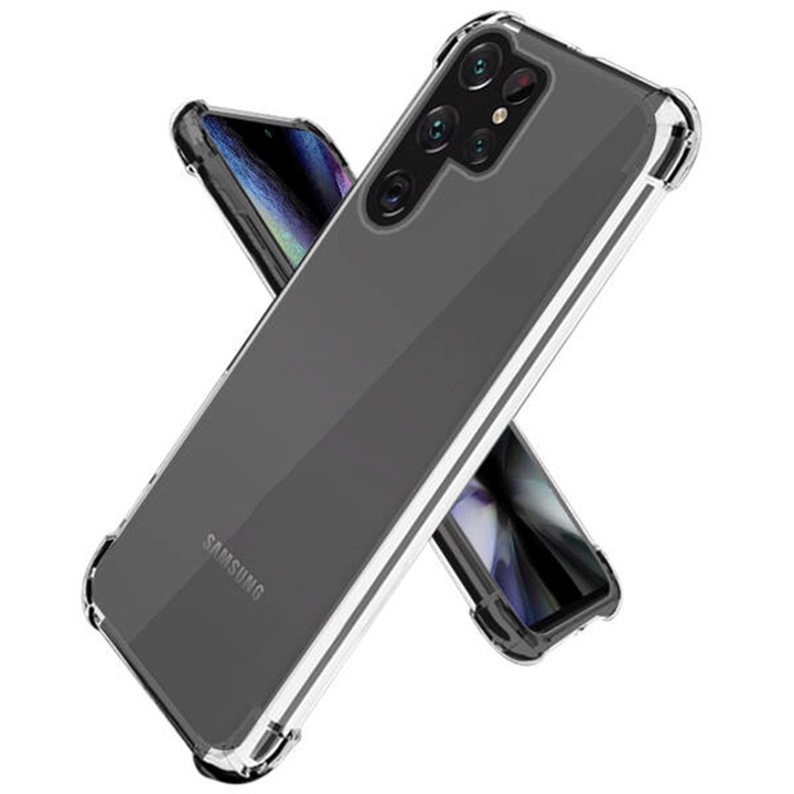 Калъф Anti-Shock Command, съвместим със Samsung Galaxy S24 Ultra, изключително тънък, защита срещу удар, висока устойчивост в 4 ъгъла, прозрачен