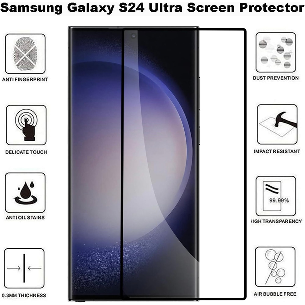 Folie Sticla pentru Samsung Galaxy S24 Ultra, Comando Kombat Protect, Ultra  Thin, High Definition, Smooth Surface, Full Glue, Full Cover, Negru 