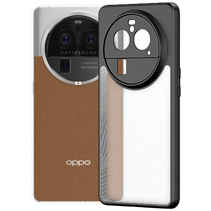 Защитен калъф, съвместим с Oppo Find X6 Pro, FONIX Matte DeLuxe, Матова повърхност, Прозрачен гръб с перлени акценти, Повдигнати ръбове, Антишок, Черен/Прозрачен