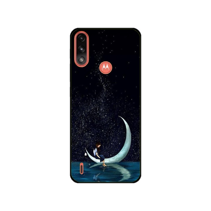 Husa personalizata HQPrint si Folie de Silicon pentru Motorola Moto E7 Power, model Moon Fishing, multicolor, S1D1M0270