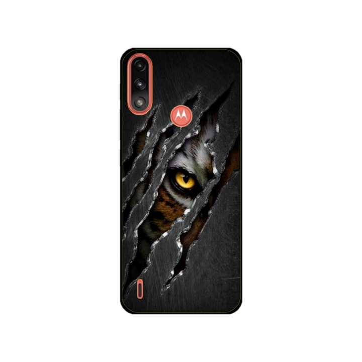 Husa personalizata HQPrint si Folie de Silicon pentru Motorola Moto E7 Power, model Hidden Tiger, multicolor, S1D1M0332