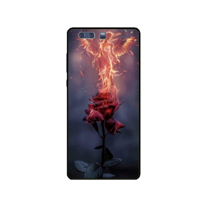 Husa personalizata HQPrint si Folie de Silicon pentru Huawei P10, model Fire Rose, multicolor, S1D1M0158