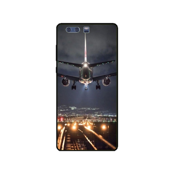 Husa personalizata HQPrint si Folie de Silicon pentru Huawei P10 Plus, model Airplane Landing, multicolor, S1D1M0266