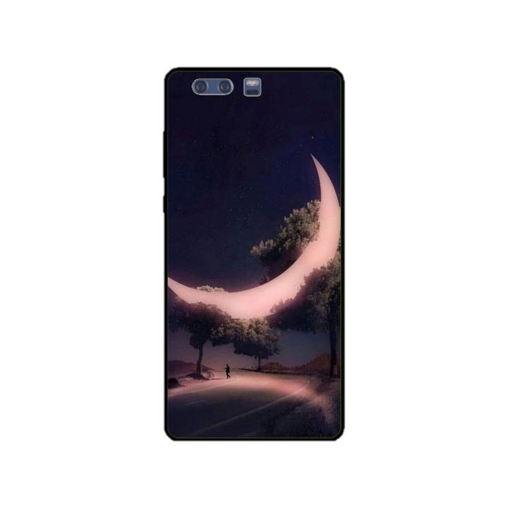 Husa personalizata HQPrint si Folie de Silicon pentru Huawei P10, model Moon in the Trees, multicolor, S1D1M0331
