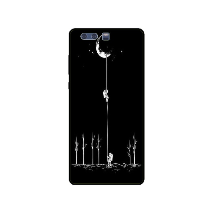 Husa personalizata HQPrint si Folie de Silicon pentru Huawei P10 Plus, model Climbing to the Moon, multicolor, S1D1M0233
