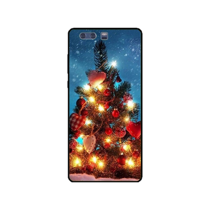 Персонализиран калъф за плуване и силиконово фолио за Huawei P10 Plus, Christmas Tree модел №2, многоцветен, S1D1M0058