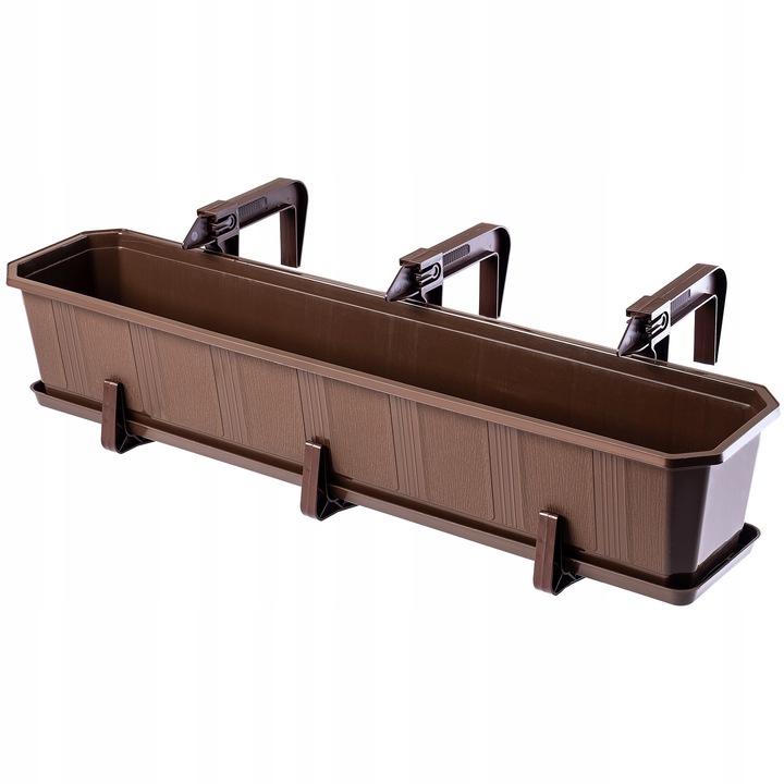 Ghiveci de balcon KADAX, 80x17x15cm, brown, cu suporti pentru balustrada