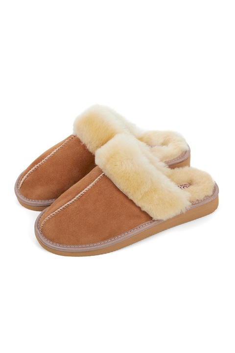 Дамски домашни чехли Stibos, Естествена кожа, Кафяв