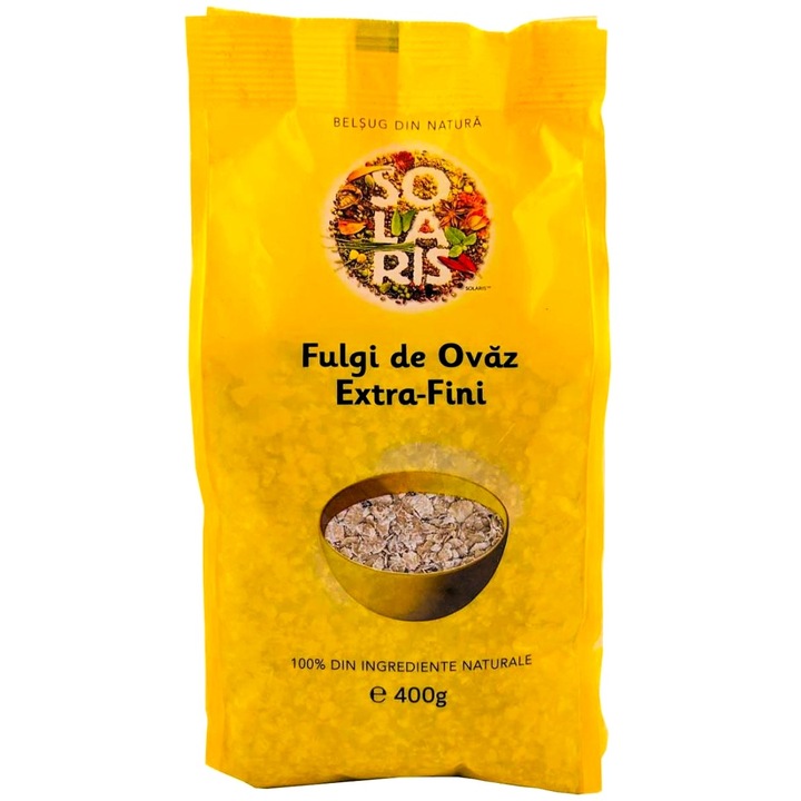 Fulgi de Ovaz extra-fini 100% naturali, fara aditivi, fara zahar, fara chimicale, 400g, Solaris Plant