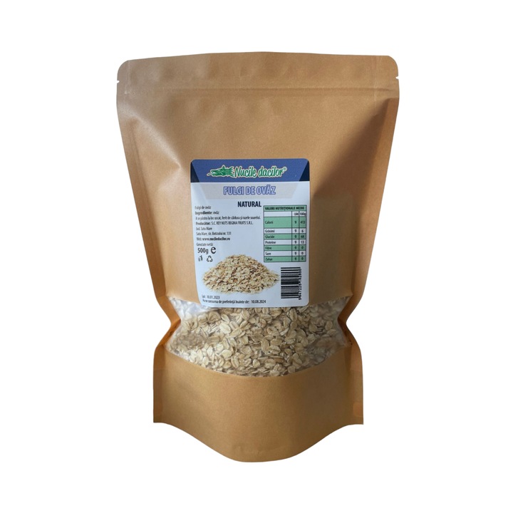 Fulgi de ovaz integrali 500g – sursa de fibre si proteine, ambalaj SmartZip resigilabil