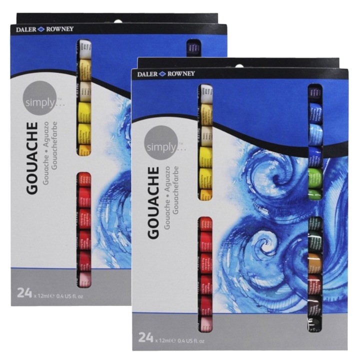 Set 2 x Culori Gouache Simply Daler Rowney, 24 Tuburi x 12 ml