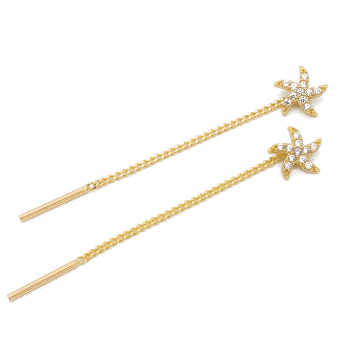 Cercei Stea de Mare cu Lant Aur Galben 14k