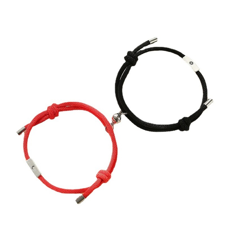 2 db-os karkötő készlet, NEVERMORE, mágnessel, Hold és Nap, unisex, állítható, fekete/piros