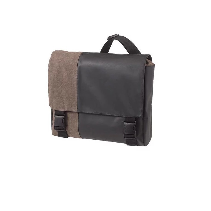 Geanta tip Postas, VENITIVO®, material tesatura si PVC rezistent la apa, 2 compartimente interioare, compartiment pentru pixuri, compartiment interior cu buzunar, dimensiuni 38 cm x 33 cm x 9 cm, negru maro