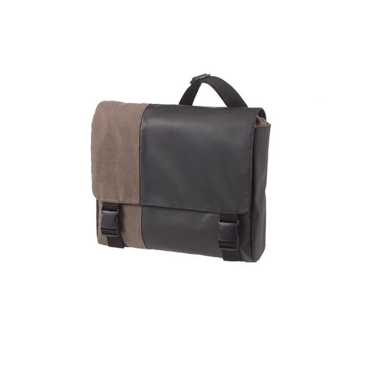 Geanta tip Postas, VENITIVO®, material tesatura si PVC rezistent la apa, 2 compartimente interioare, compartiment pentru pixuri, compartiment interior cu buzunar, dimensiuni 38 cm x 33 cm x 9 cm, negru maro