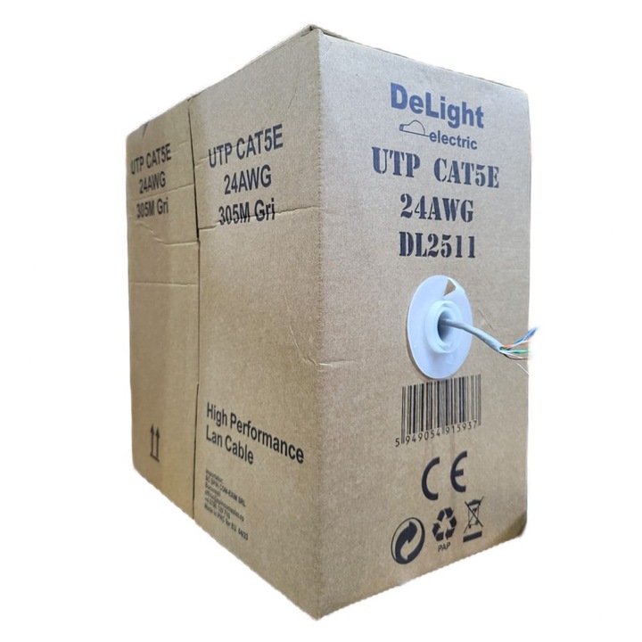 Cablu UTP cat 5E 24AWG, cutie 305 metri, aluminiu cuprat