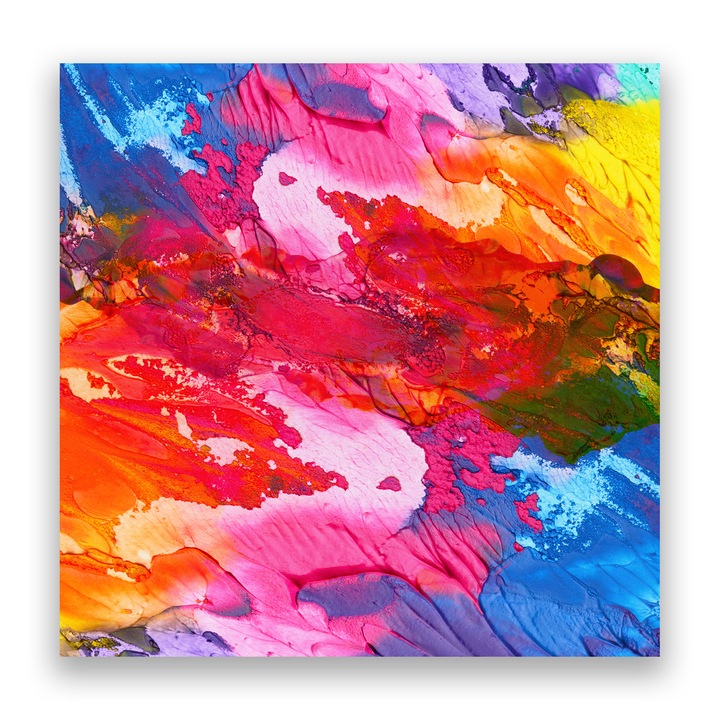 Първокласна картина на платно, LuxCanva® C1055, Цветове върху платно, 50 X 50 CM, 100% памучно платно 400g/m2, Дървена рамка, Цветове, Абстракт, Всекидневна, Спалня, Релаксация, Живи цветове