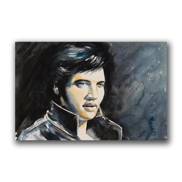 Prémium vászonfestmény, LuxCanva® B1132, A Rock 'n' Roll királya, 60 X 100 CM, 100% pamut vászon 400 g/m2, Fa keret, Elvis Aaron Presley, Living, The King, Gospel, Memphis, Blues, Gitár, Élénk színek