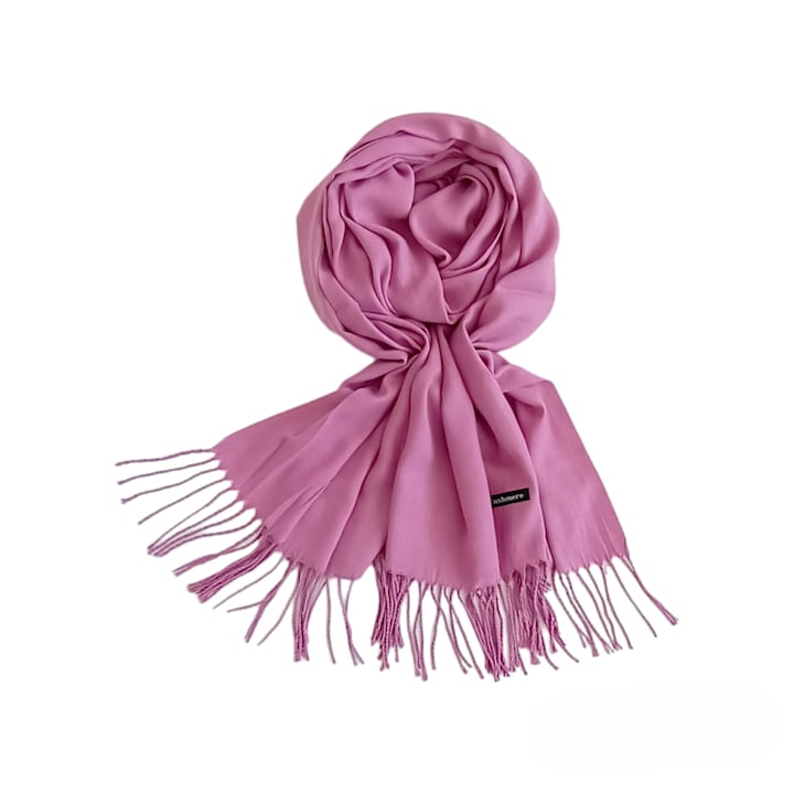 Esarfa Dama tip Sal din Casmir, Subtire, Capete Franjurate, Sezon Rece/Primavara, Uni, OniBell, 200 x 68cm, Roz