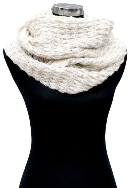 Fular circular tricotat, mohair, alb