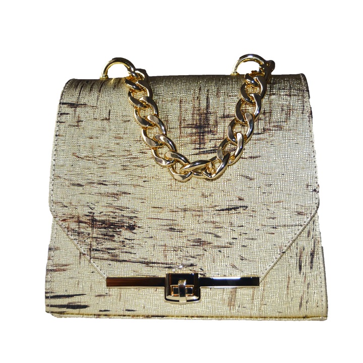 Geanta Dama, Zea, Casual, Piele Naturala Tip sarpe Aurie, Lucrata Manual Inchidere Cu Clapeta, 20x25x10 cm