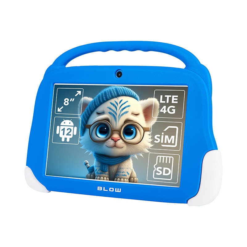 Tableta Blow KidsTAB8, Procesor UNISOC T606 Octa-Core, 4GB RAM, 64GB Flash, 5MP+8MP, Wi-Fi, Bluetooth, 4G, Android 12 Albastru