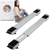 Set 2 cadre extensibile tip-suport cu roti, Hggzeg, Extensie pana 45cm la 70cm, Maxim 300kg, Usor de curatat, Potrivit pentru mutarea frigiderului, masinii de spalat rufe, uscatorului, Metal, 4 cm inaltime, Argintiu